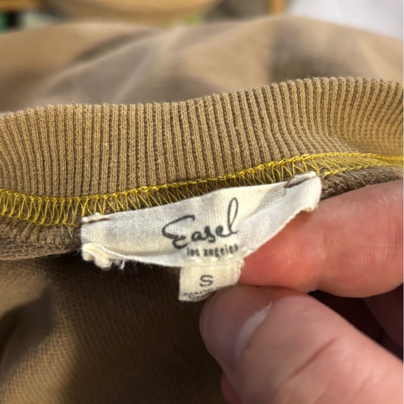 Easel Oversized Tan Love Patch Terry Sweatshirt . Size S - Picture 5 of 9